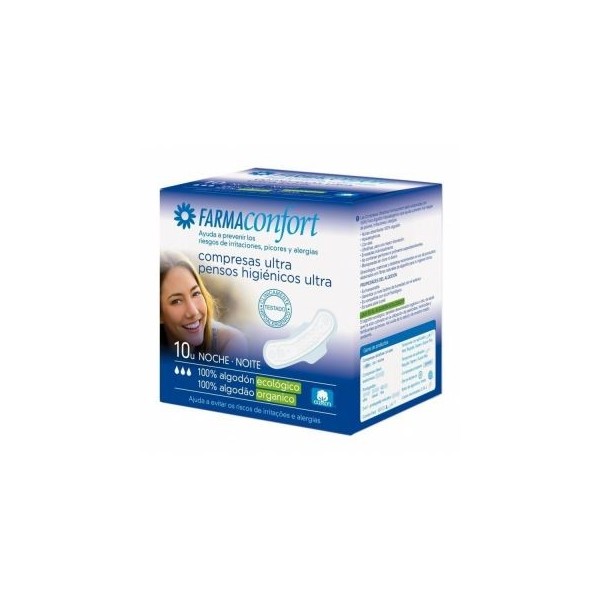 Farmaconfort Compresas Ultrafinas 100% Algodón Noche Alas 10uds